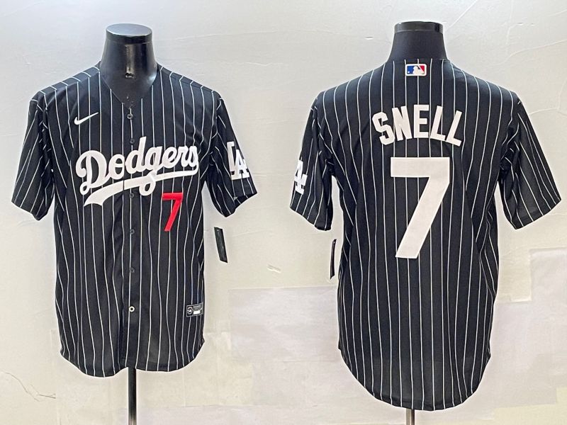 Men Los Angeles Dodgers #7 Snell Black Stripe Jointly Name 2025 Nike MLB Jersey style 11->los angeles dodgers->MLB Jersey